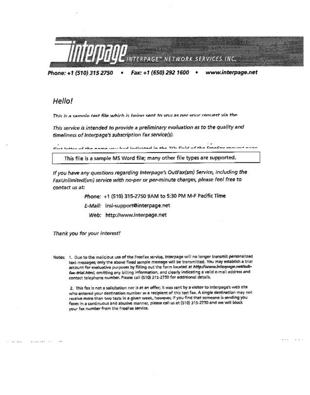 Fax page