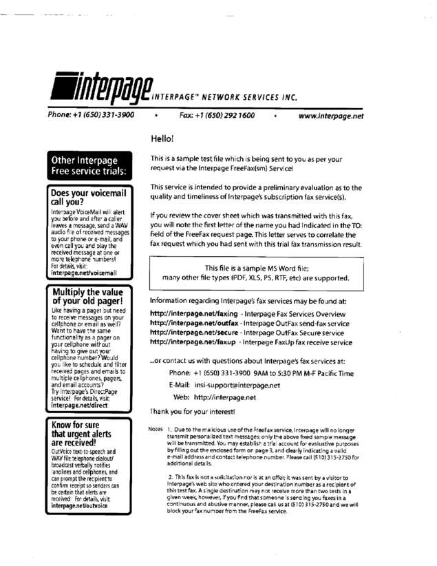 Fax page