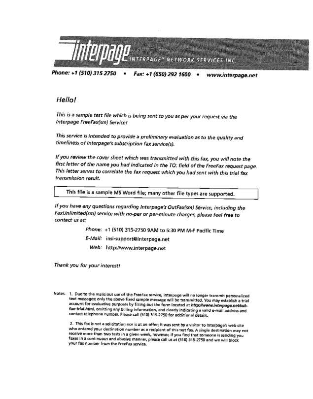 Fax page