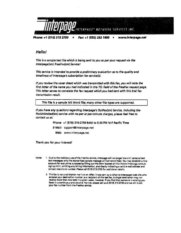 Fax page
