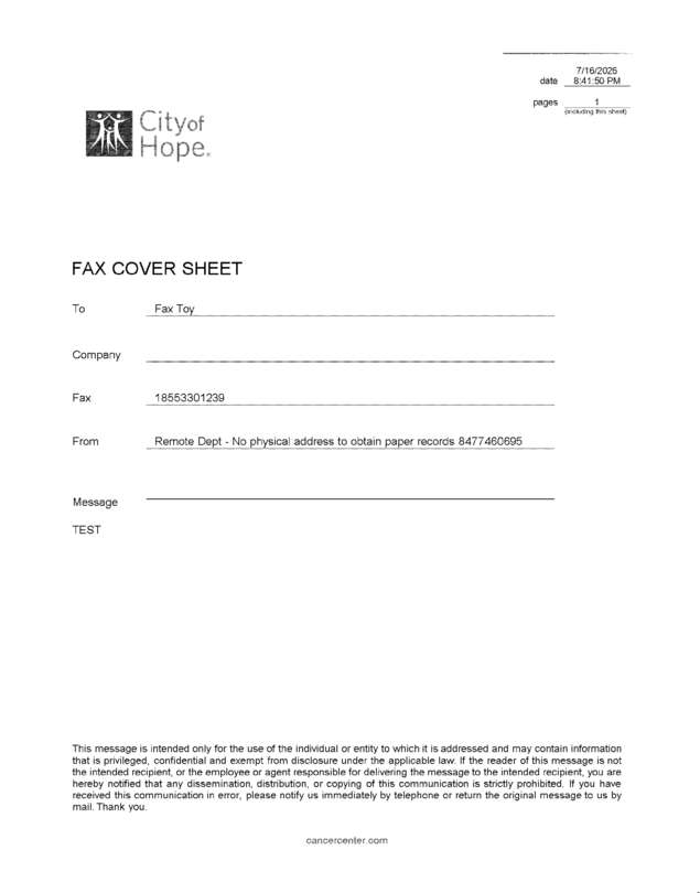 Fax page