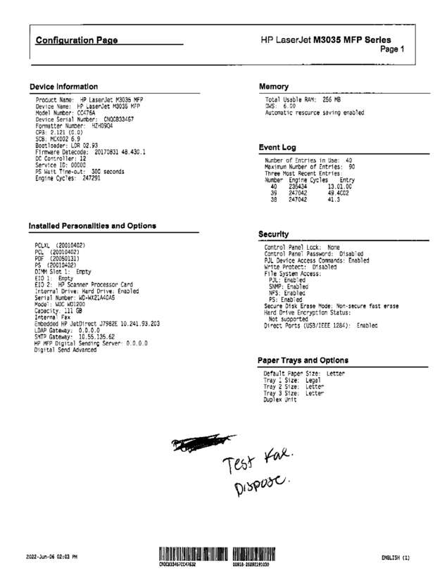 Fax page